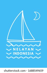 Hari Nelayan Indonesia. 
Translation : Indonesian Fisherman Day. 
Ship fisherman illustration for greeting card, poster and banner.