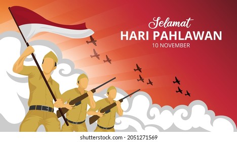 Hari Pahlawan Or Indonesia Heroes Day Background With Soldiers In Battle Illustration