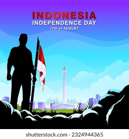 Hari pahlawan nasional. Translation : Indonesian National Heroes day. vector soldier and monas monument illustration