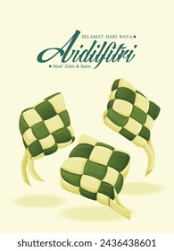 Hari Raya Aidilfitri background design with ketupat. Malay means Fasting day celebration, I seek forgiveness, physically and spiritually.