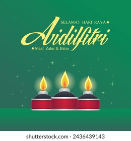 Diseño de fondo Hari Raya Aidilfitri con lámpara de aceite. Malayo significa celebración del día del ayuno, busco perdón, física y espiritualmente.