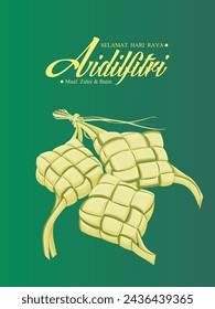 Hari Raya Aidilfitri background design with ketupat. Malay means Fasting day celebration, I seek forgiveness, physically and spiritually.