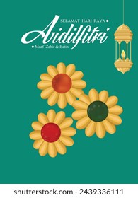 Hari Raya Aidilfitri Hintergrunddesign mit Cookies. Malaiisch bedeutet Fastentagsfeier, ich suche Vergebung, körperlich und geistig.