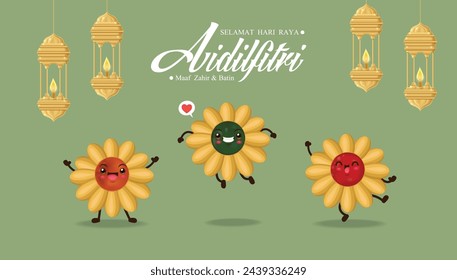 Hari Raya Aidilfitri background design with Cookies. Malay means Fasting day celebration, I seek forgiveness, physically and spiritually.