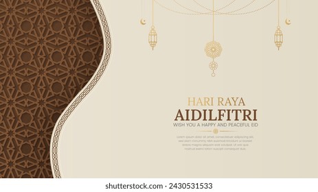 Hari Raya Aidilfitri, Eid Mubarak Islamischer Hintergrund mit eleganter Grenze und Muster