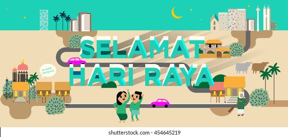 hari raya/ balik kampung template vector/ illustration balik kampung is a malay word that translates to (going home/ hometown)