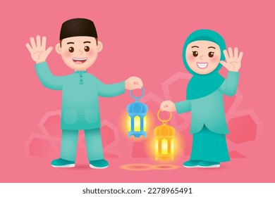 Celebración del Raya de Hari enciende linterna con amigos y familia