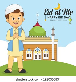 Tarjeta de saludo de Hari Raya Eid Day con hombre musulmán