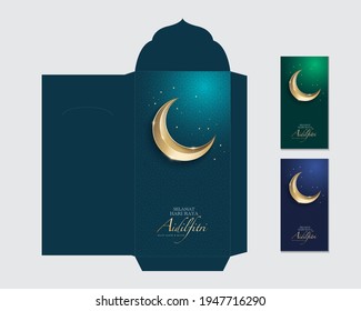 Hari Raya festive packet template design. Malay word selamat hari raya aidilfitri and maaf zahir  batin that translates to wishing you a joyous hari raya and may you forgive us