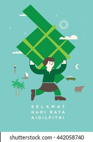 hari raya greeting with malay word selamat hari raya aidilfitri that translates to wishing you a joyous hari raya template vector/ Raya design element