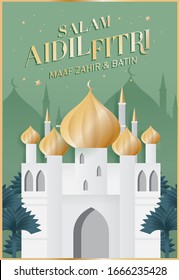 Hari Raya saluda la plantilla de diseño vector/ilustración con palabras malasias que significan 'bendito aidilfitri' , 'busco perdón'