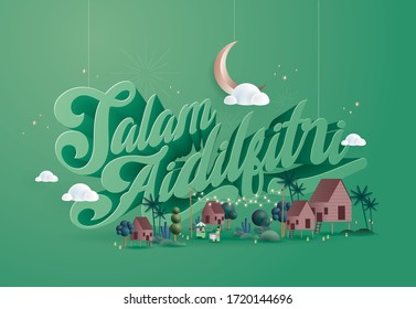 Hari Raya greetings design template vector/illustration with malay words that mean 'blessed aidilfitri'