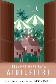 Hari Raya greetings template vector/illustration with malay words that mean 'wishing you a blessed aidilfitri'