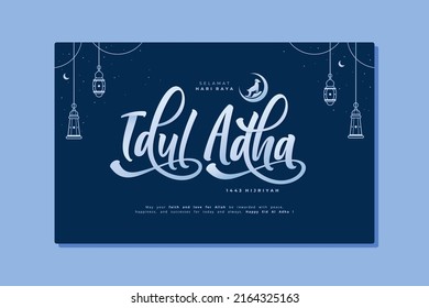 hari raya idul adha means happy eid mubarak greeting card template