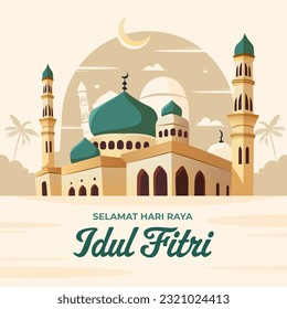 Hari raya idul fitri or eid mubarak illustration for social media post design template