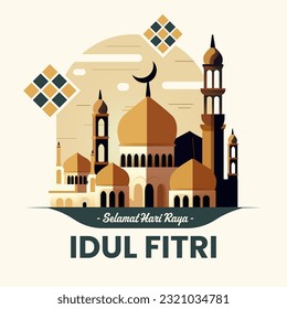 Hari raya idul fitri or eid mubarak illustration for social media post design template