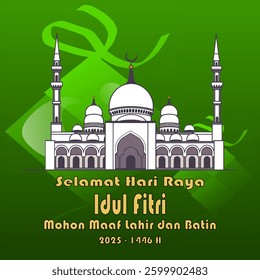 Hari Raya Idul Fitri, happy Eid al-Fitr or Eid Mubarak illustration for social media post design template vector