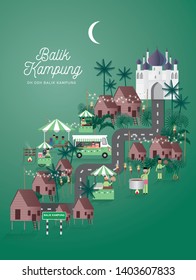 Hari Raya journey home greetings template with malay words that mean 'going home', 'going home to celebrate raya'