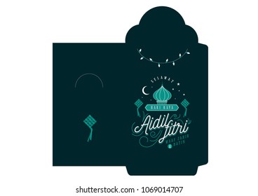 hari raya money packet template vector/illustration with malay words that mean 'happy hari raya', 'may you forgive us'