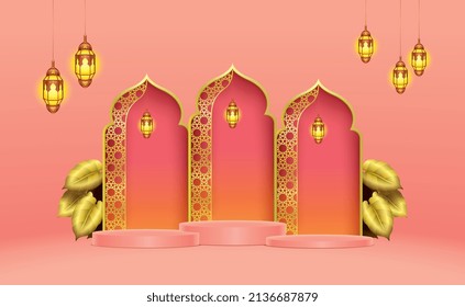 Hari Raya podium product display with festival decorations