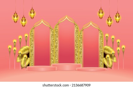 Hari Raya podium product display with festival decorations