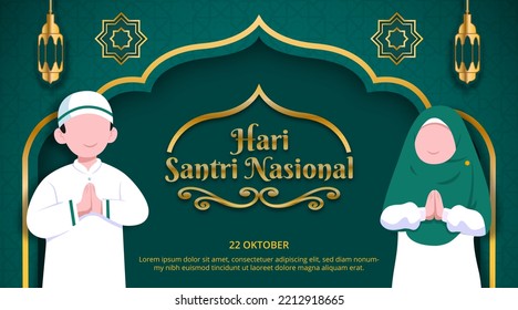 Hari Santri Nasional Or Indonesian National Muslim Student Day With Islamic Students