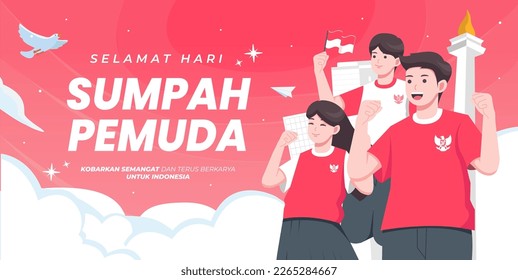  	
Hari Sumpah Pemuda means Happy Indonesian youth pledge day concept illustration