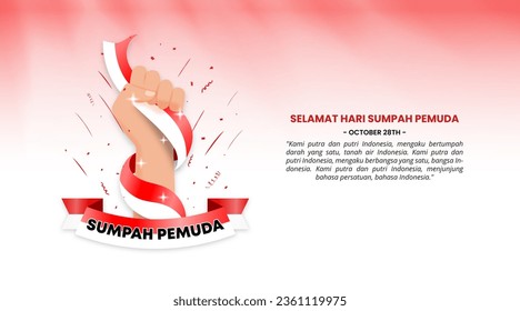 Hari Sumpah Pemuda or Youth Pledge Day background with a hand and confetti