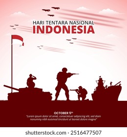 Hari Tentara Nasional Indonesia o Día Nacional del Soldado indonesio con siluetas de soldados