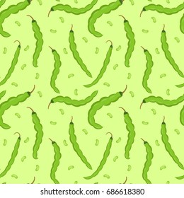 Haricot bean seamless pattern. Green pod endless background, texture. Vegetable backdrop. Vector illustration