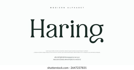 Haring  premium luxury elegant alphabet letters and numbers. Elegant wedding typography classic serif font decorative vintage retro. Creative vector illustration	