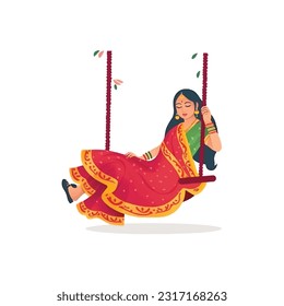 Hariyali Teej festival with woman swing, Vector Illustration.