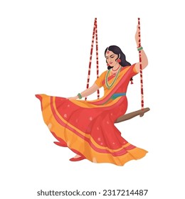 Festival Hariyali Teej con columpio femenino, Ilustración vectorial.