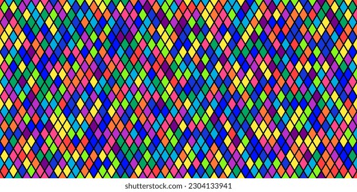 Harlequin carnival bright multicolor seamless pattern. Argyle classic fabric design. Diamond or lozenge simple background. Joker geometric vector wallpaper. Venetian rhombus ornament.