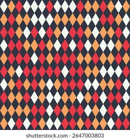 Harlequin Diamond Pattern featuring a bold Argyle design with dynamic red, orange, and black colors. Ideal for textiles, fashion, home decor, and graphic designs.