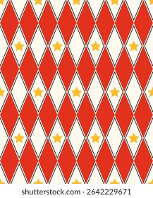Harlequin diamonds and stars seamless pattern aesthetics circus hand drawn vector background for textile wrapping paper covers party decors scrapbooking