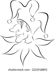 Harlequin, funny jester in a cap, black and white