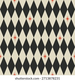 Patrón geométrico sin costuras de arlequín. Fondo de Vector estético de circo y carnaval. Fondo de pantalla vintage a cuadros de diamantes. Festiva y celebración por toda la impresión para la tela, papel, paquete