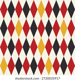 Padrão geométrico sem emenda do arlequim. Circo e fundo de vetor estético de carnaval. Diamante xadrez papel de parede vintage. Férias e celebração allover impressão para tecido, papel, pacote