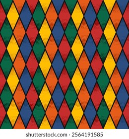 Harlequin geometric seamless pattern - hand drawn vector illustration.