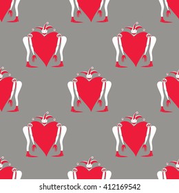 Harlequin heart. Art Deco, Baroque, and Oriental ornaments. Repeating background for textile, wrapping paper or Wallpaper.