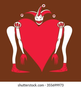 Harlequin with a heart on a gold background