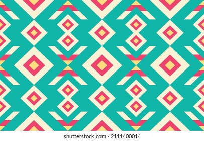 Harlequin Pattern. Aztec geometric art ornament print. Design for carpet, wallpaper, clothing, wrapping, fabric, cover, textile. Color Sky blue Red and Yellow 