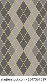 harlequin  pattern made of grey shade color diamonds and golden. Geometric seamless.