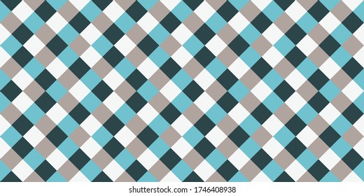Harlequin rhombus tiles seamless pattern vector graphic design. Square shapes retro background. Rhombus geometric seamless pattern, tablecloth textile print. Beautiful squares endless backdrop.