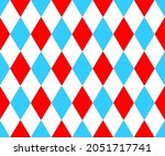 Harlequin seamless pattern. Circus background with with blue, red and and white rhombus. Clown, joker or jester masquerade ornament. Vector flat illustration.
