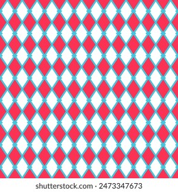 Harlekin nahtloses Muster. Zirkus-Raute Hintergründe.. Karierte Diamanttexturen. Rot-weißer Rautenplaid-Print. Moderne argyle geometrische Kulisse. Vektorillustration