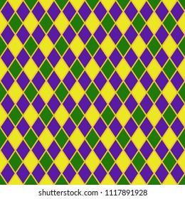 Harlequin Seamless Pattern - Classic harlequin design in Mardi Gras colors of yellow, green, and purple