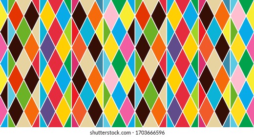 Harlequin vintage or argyle seamless pattern. Diagonal background for packaging design, card circus, jester, masquerade For premium boxes of cosmetics, wine, jewelry. Vector texture of rhombuses