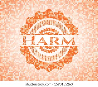 Harm  abstract emblem, orange mosaic background